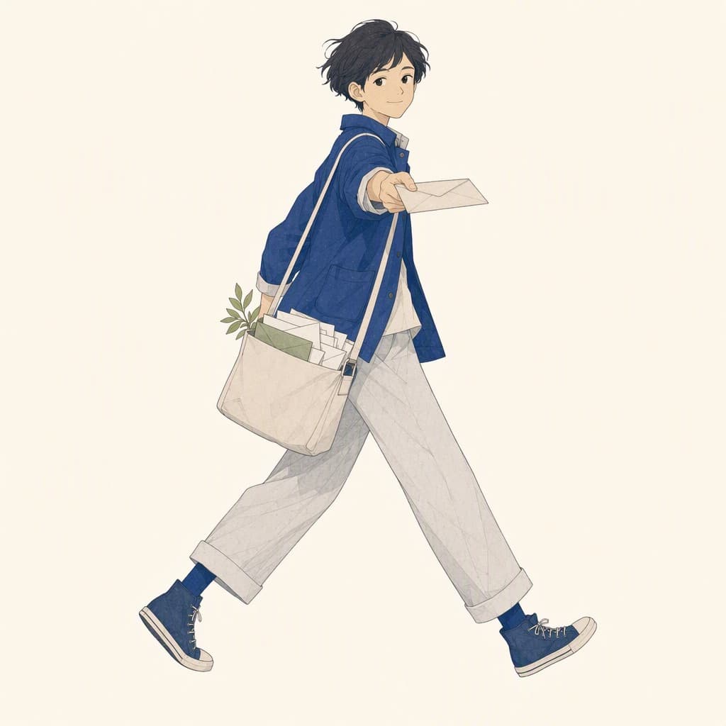 Tomoe walking briskly, holding out a sealed envelope.